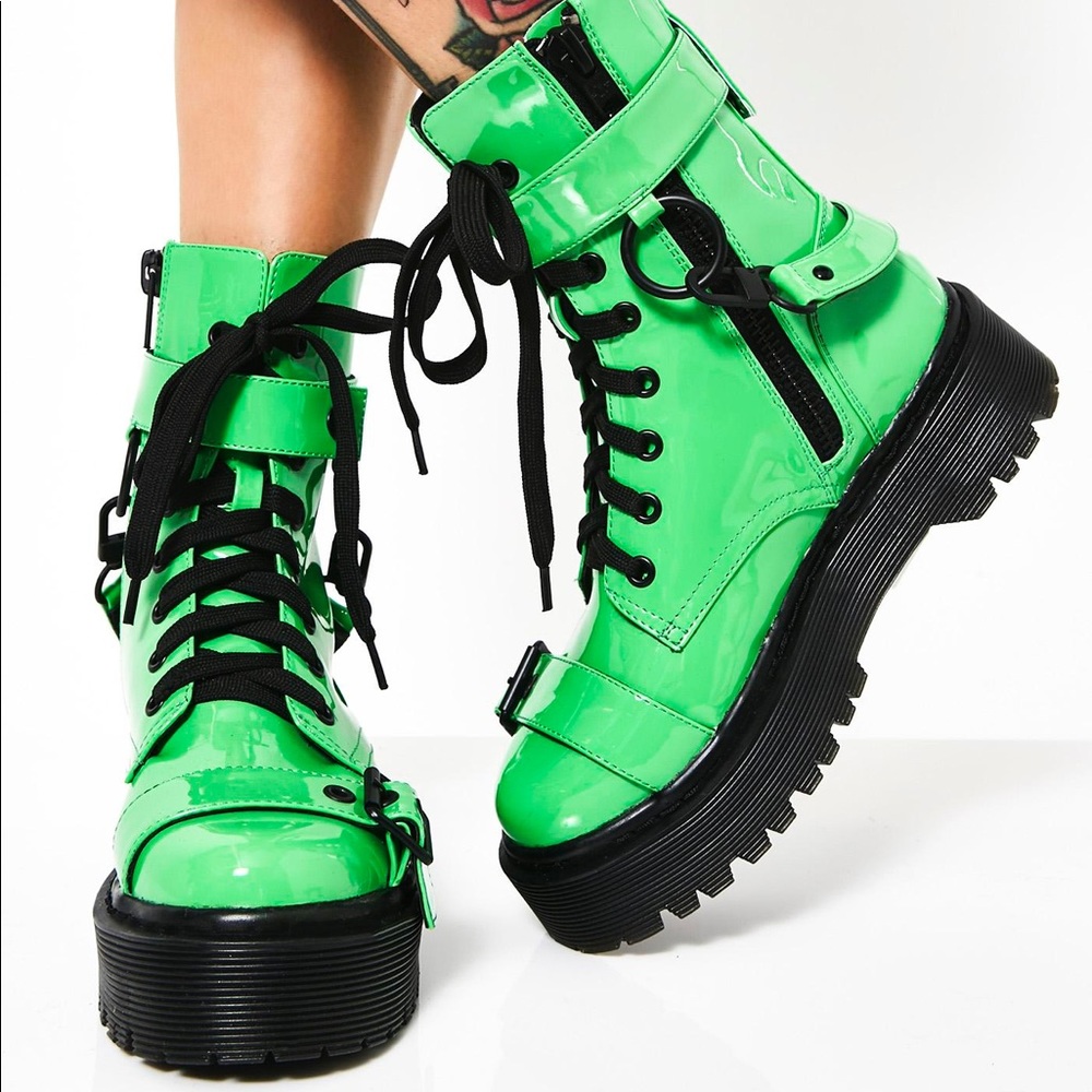 Slime green combat boots